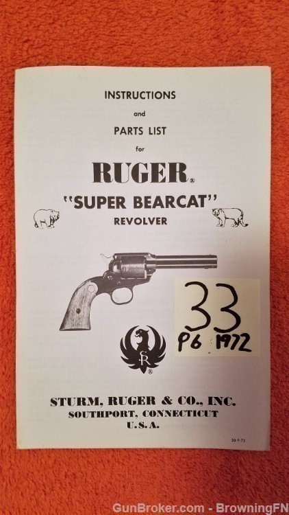 Original Ruger Super Bearcat Owners Instruction Manual 1972-img-0