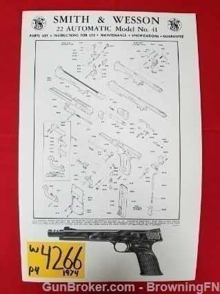Orig S&W Model 41 Owners Manual .22 Auto 1974-img-0
