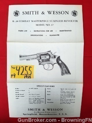Orig S&W Model 67 Owners Instruction Manual 1975 .38-img-0