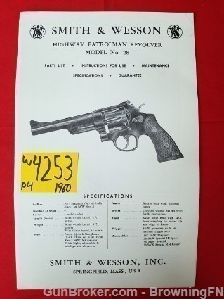 Orig S&W Model 28 Owners Manual 1960 .357 Magnum-img-0