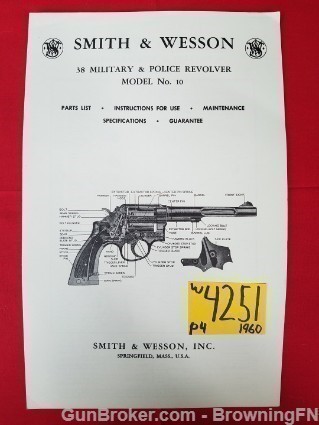 Orig S&W Model 10 Owners Instruction Manual 1960 .38 M&P-img-0