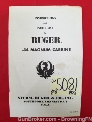 Orig Ruger .44 Magnum Carbine Owners Manual 1973-img-0