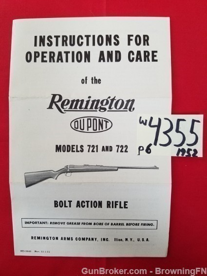 Remington Model 721 722 Owners Manual 1952-img-0