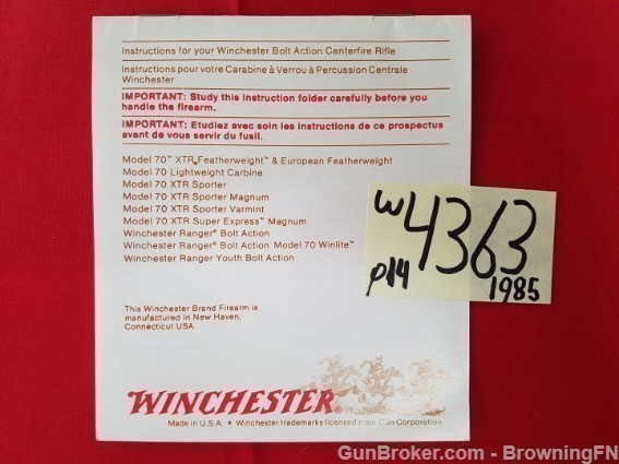 Orig Winchester Model 70 Owners Manual 1985-img-0