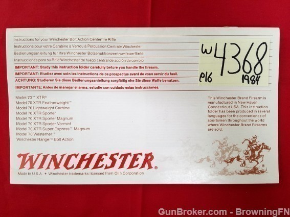 Orig Winchester Model 70 Owners Manual 1984-img-0