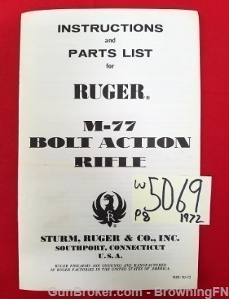 Orig Ruger M-77 Owners Manual 1972-img-0