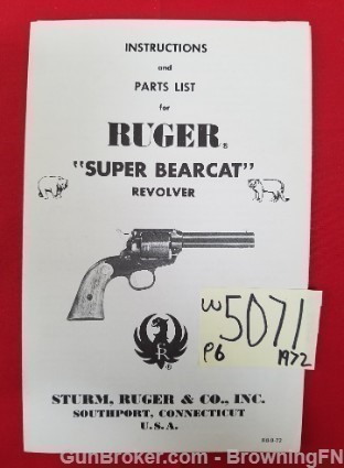 Orig Ruger Super Bearcat Owners Manual 1972-img-0