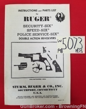 Orig Ruger Security-Six Owners Instruction Manual 1975-img-0