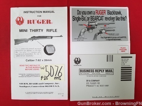 Orig Ruger Mini Thirty Owners Manual 1995-img-0