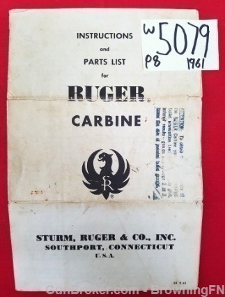 Orig Ruger Carbine Owners Manual 1961-img-0