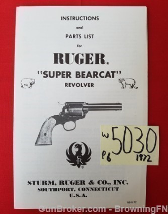 Orig Ruger Super Bearcat Owners Manual 1972-img-0