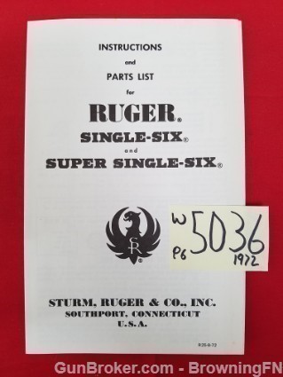 Orig Ruger Super Single-Six Owners Instruction Manual  1972-img-0