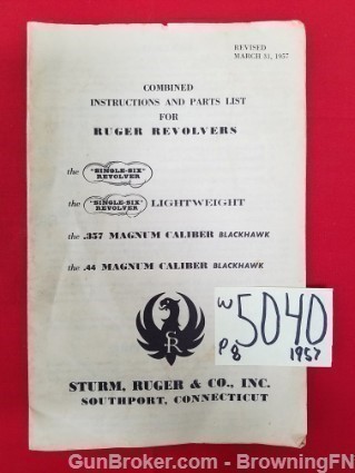 Orig Ruger Combined Revolvers Owners Manual 1957-img-0