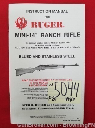 Orig Ruger Mini-14 Ranch Owners Instruction Manual 1987-img-0