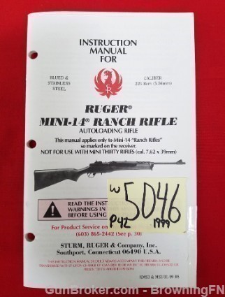 Orig Ruger Mini-14 Ranch Owners Instruction Manual 1999-img-0