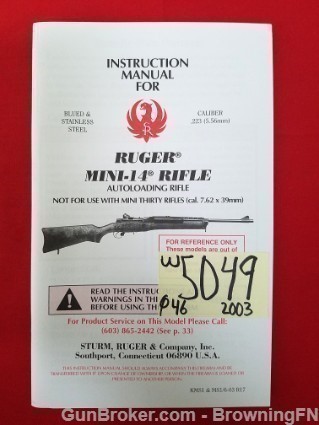 Orig Ruger Mini-14 Owners Instruction Manual 2003-img-0