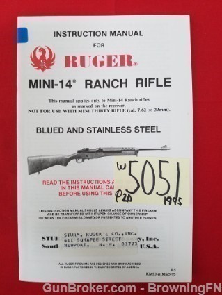 Orig Ruger Mini-14 Ranch Owners Instruction Manual 1995-img-0