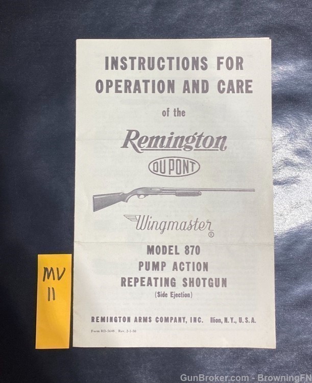 Original Vintage Remington Model 870 Owners Instruction Manual-img-0