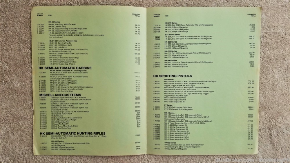 Orig HK Heckler & Koch Sporting Arms Price List 1984-img-1