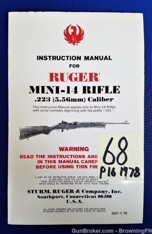 Original Ruger Mini-14 Owners Instruction Manual 1978-img-0