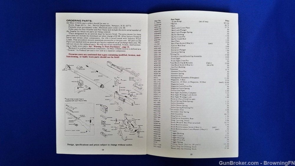 Original Ruger Mini-14 Owners Instruction Manual 1984-img-1