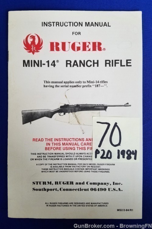 Original Ruger Mini-14 Owners Instruction Manual 1984-img-0