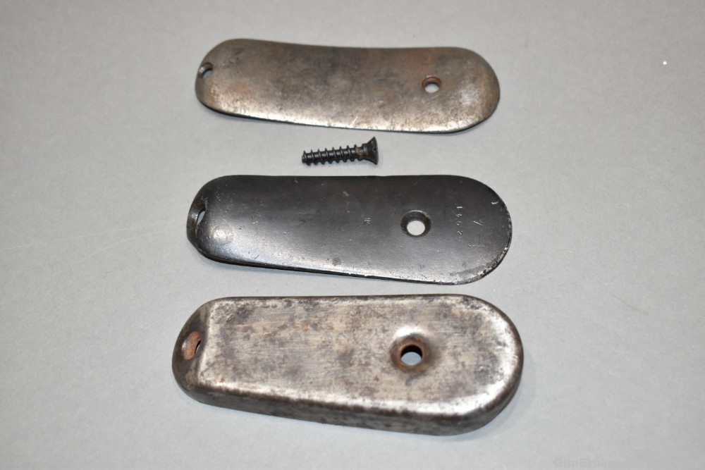 3 Surplus K98 Mauser Metal Butt Plates 2 Flat 1 Cupped 1 Marked-img-0