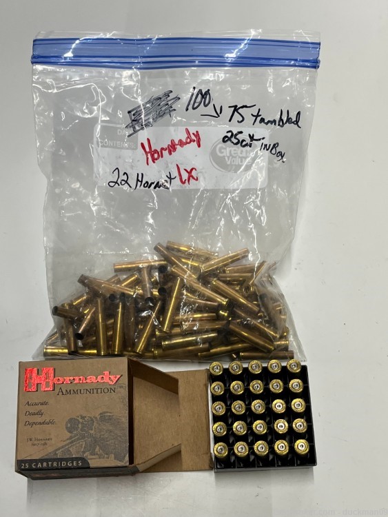 22 Hornet Once Fired Hornady Brass Varmint 100ct.-img-0
