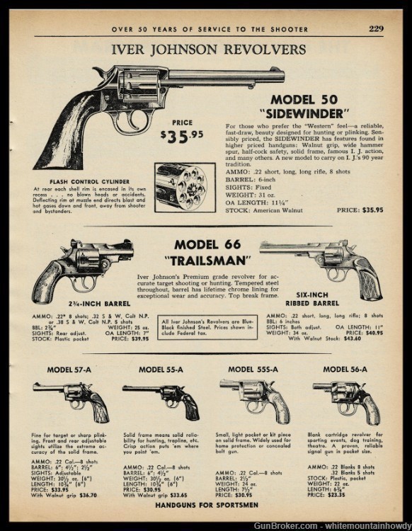 1962 IVER JOHNSON Model 60 Sidewainder 66 Trailsman 57-A 55-A Revolver AD-img-0