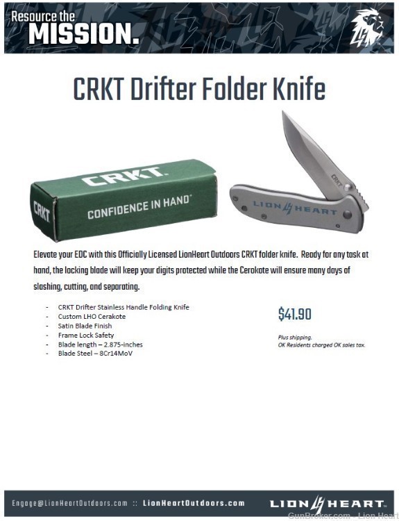 LHO CRKT Drifter Folder Knife - Silver-img-0