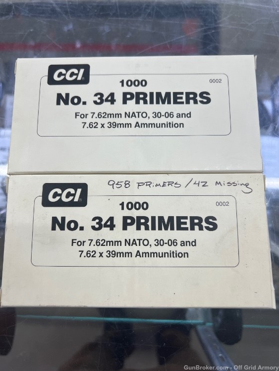 NEW CCI NO. 34 PRIMERS 2 BOXES!  LARGE RIFLE PRIMERS!-img-0