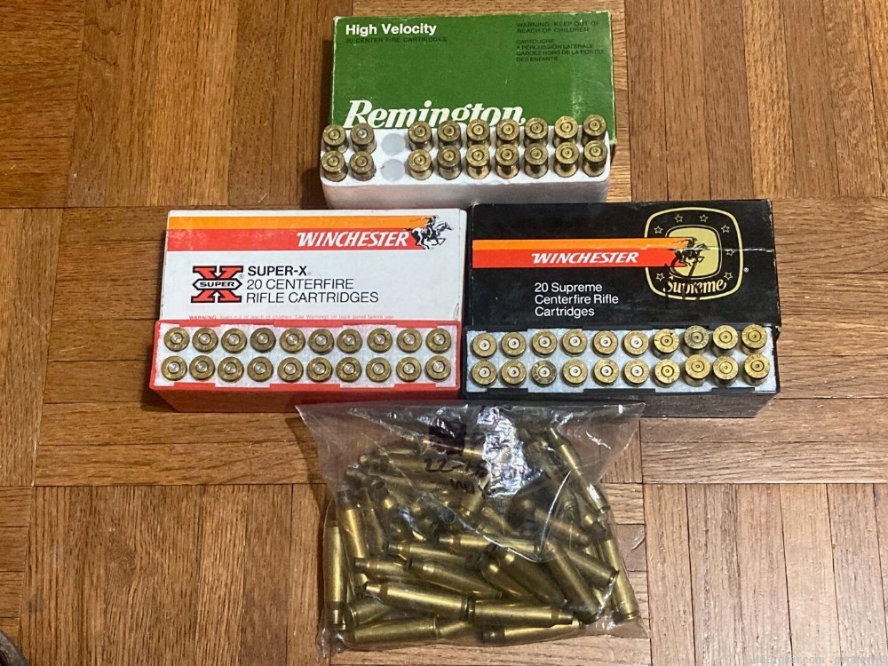 22-250 Rem Brass Rifle Cases Commercial Mixed Brass 103pcs Win Frontier PMC-img-1