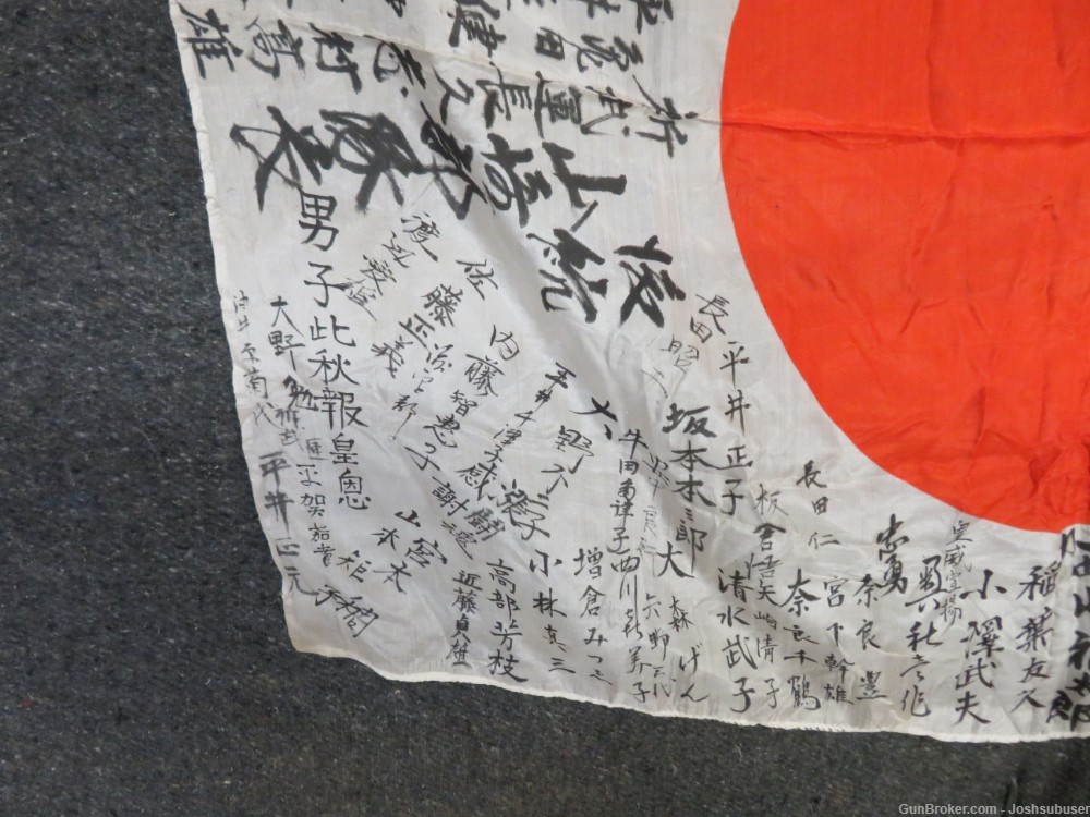 WWII JAPANESE HINOMARU MEATBALL FLAG W/ SIGNED KANJI CHARACTERS-img-3