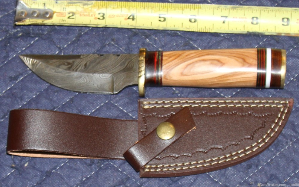 HANDMADE HUNTING KNIFE DAMASCUS STEEL SP052 BURL WOOD-img-0
