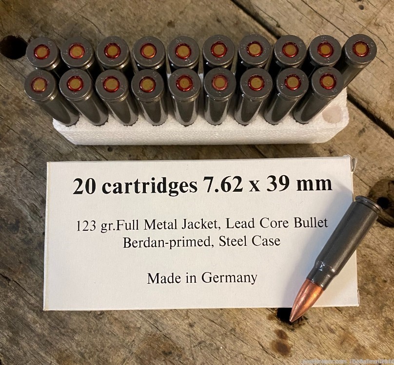 German 7.62x39mm 123 gr. FMJ, lead core, Berdan-primed, Steel Case 20 RDS-img-0
