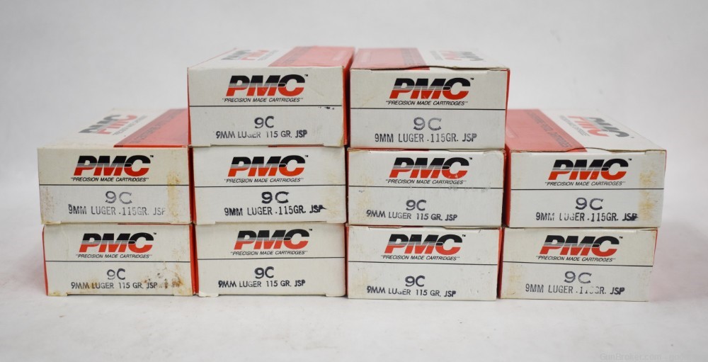 500 RDS CASE OF PMC 9mm 115 GRAIN JSP AMMO NOS RARE 9C JACKED SOFT POINT -img-1