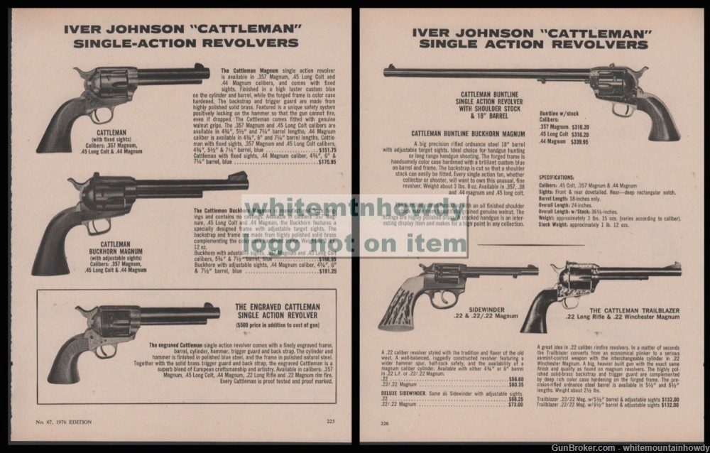 1976 IVER JOHNSON Cattleman Revolver 2-side AD 6 models including Buntline-img-0