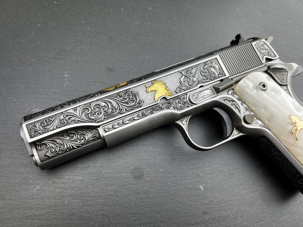 Colt 1911 .38 Super Engraved Scroll Rampant Colt Gold Plated by Altamont-img-16