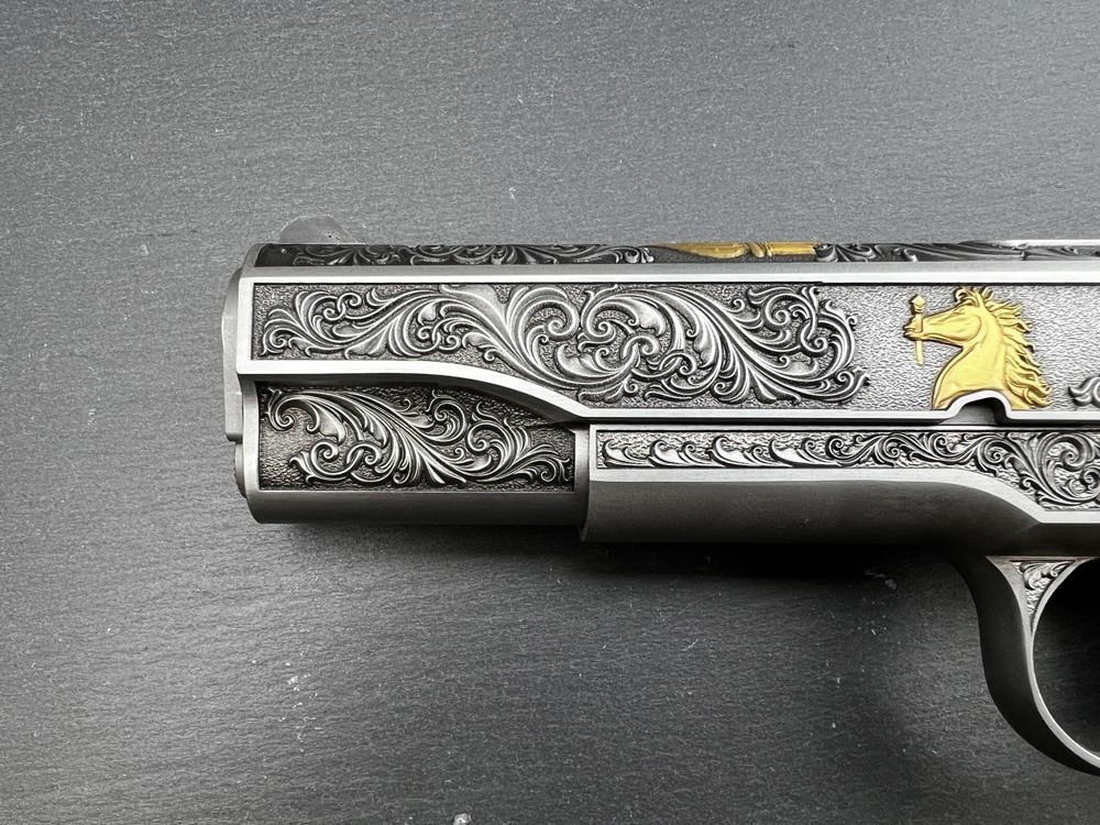 Colt 1911 .38 Super Engraved Scroll Rampant Colt Gold Plated by Altamont-img-3