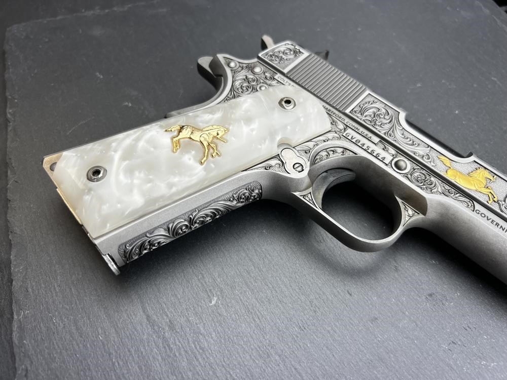 Colt 1911 .38 Super Engraved Scroll Rampant Colt Gold Plated by Altamont-img-18