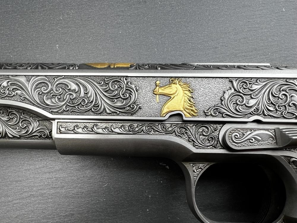 Colt 1911 .38 Super Engraved Scroll Rampant Colt Gold Plated by Altamont-img-4