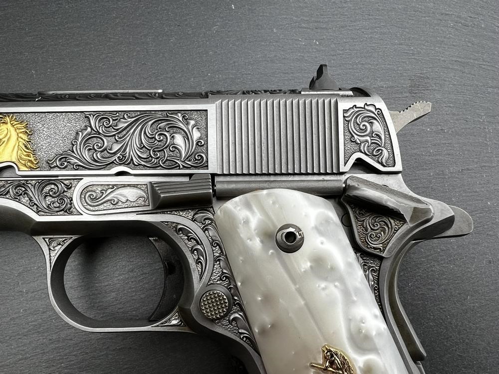Colt 1911 .38 Super Engraved Scroll Rampant Colt Gold Plated by Altamont-img-5