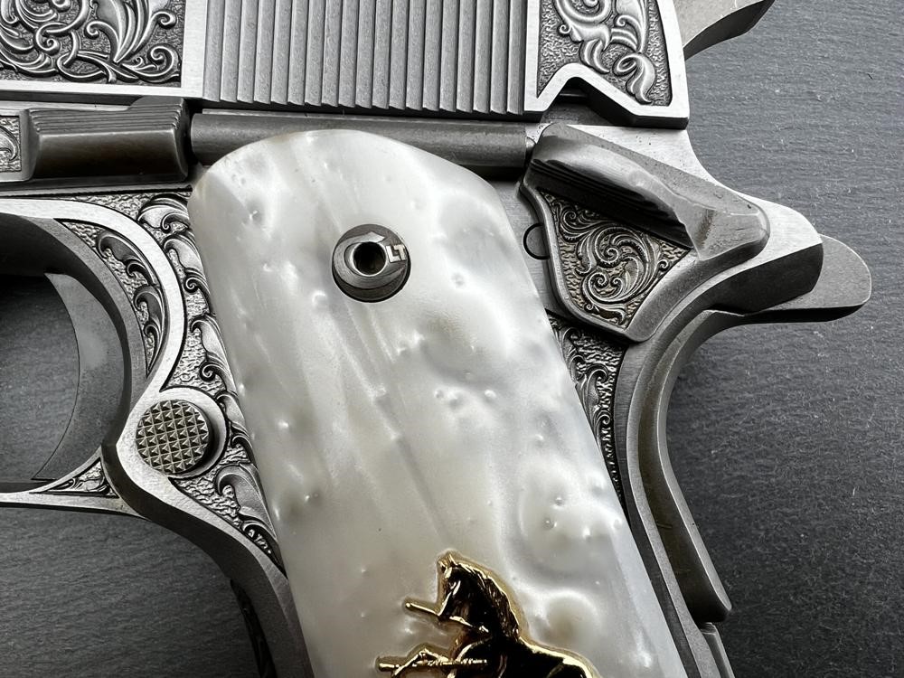Colt 1911 .38 Super Engraved Scroll Rampant Colt Gold Plated by Altamont-img-7