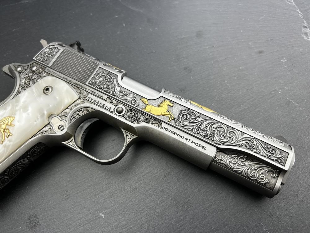 Colt 1911 .38 Super Engraved Scroll Rampant Colt Gold Plated by Altamont-img-17