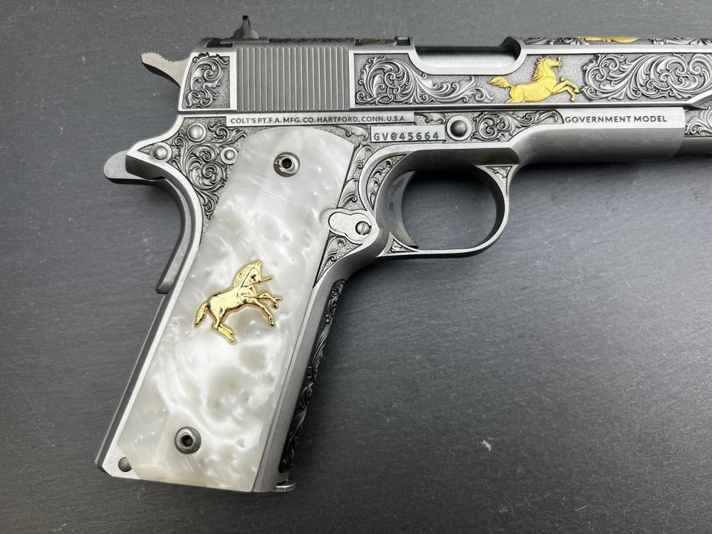Colt 1911 .38 Super Engraved Scroll Rampant Colt Gold Plated by Altamont-img-12