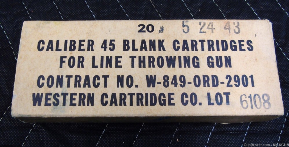45-70 Blank cartridges for Line throwing Gun. Box dated 5-24-43 -img-0