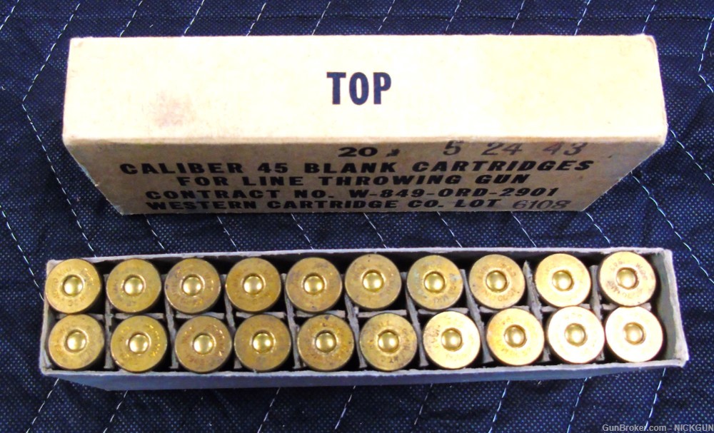 45-70 Blank cartridges for Line throwing Gun. Box dated 5-24-43 -img-1