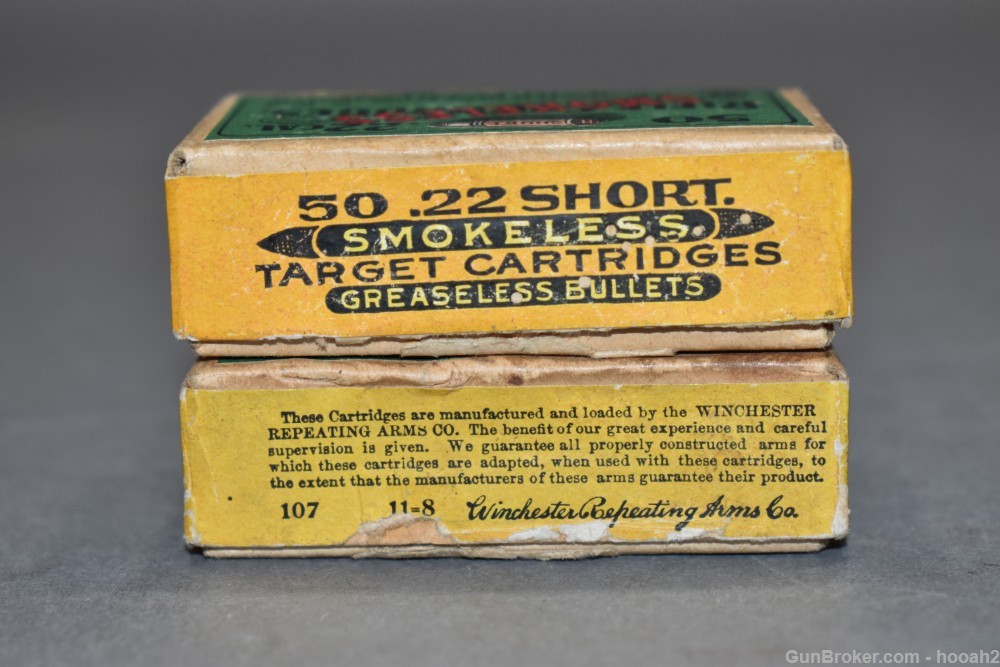 2 Scarce 2 Pc Boxes 97 Rds Winchester 22 Short Smokeless Circa 1908 READ-img-3