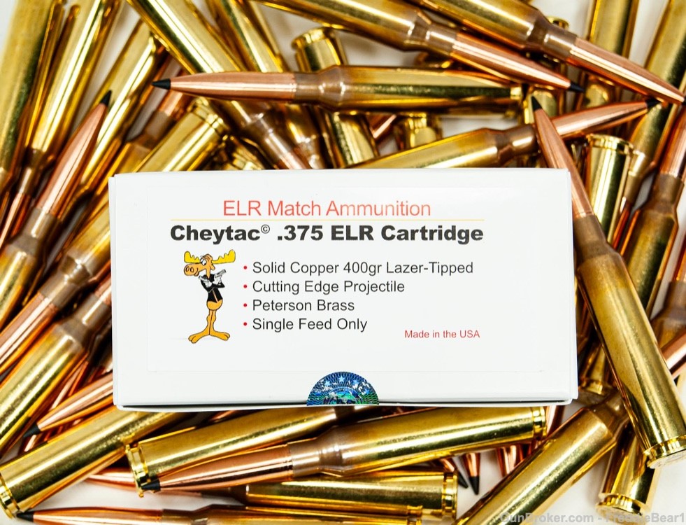 Cheytac© .375 ELR 400 Gr. Match Ammo Cartridges Box of 10-img-0