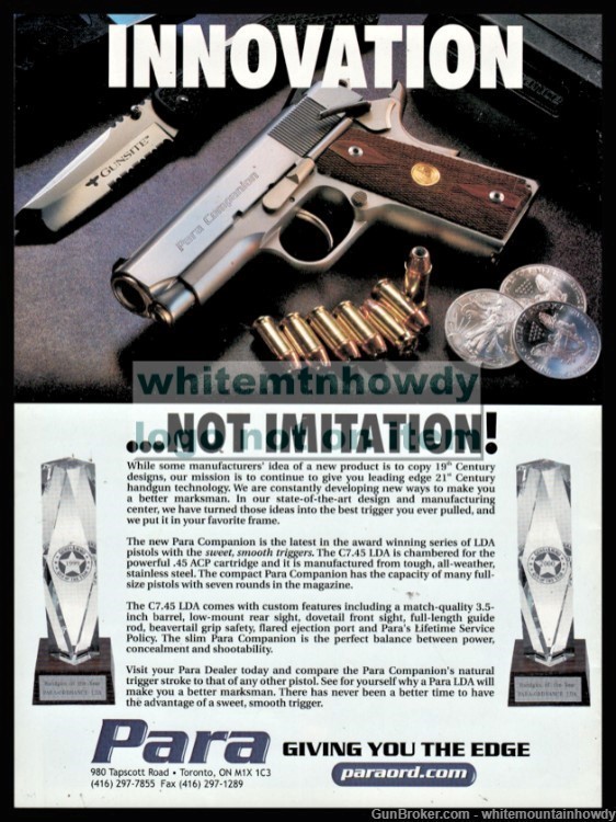 2002  PARA ORDNANCE COMPANION .45 ACP Pistol Original PRINT AD-img-0
